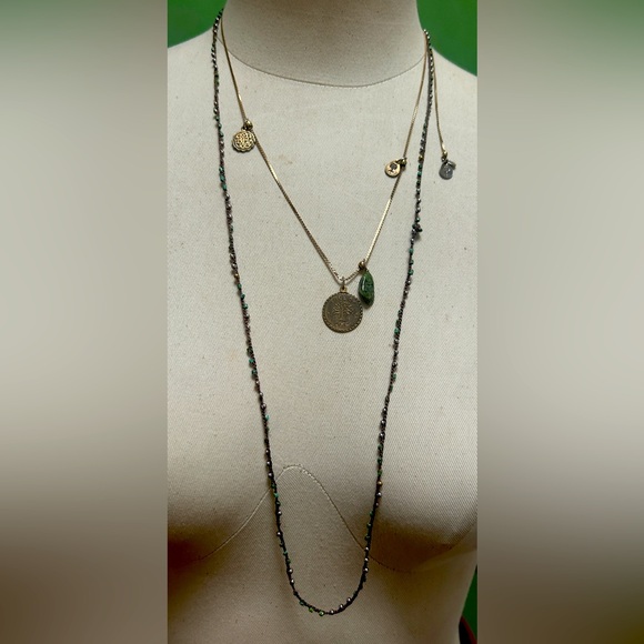 Alex +Ani Gold Necklace with Green Stone plus green bead on cord necklace bundle - Picture 1 of 6